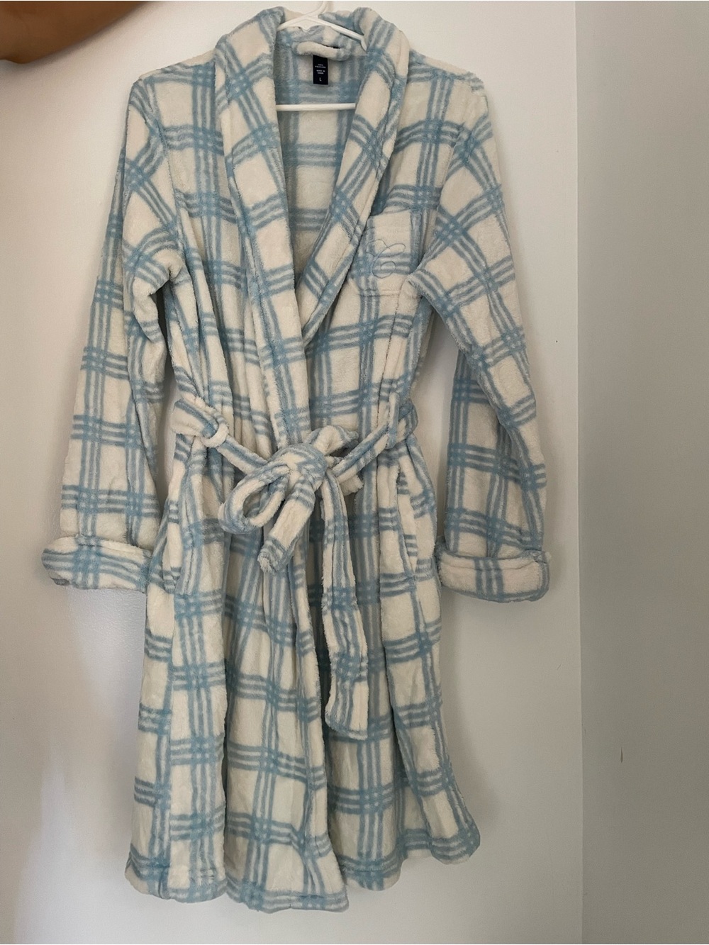 Chaps Blue and White Plaid Plush Bathrobe